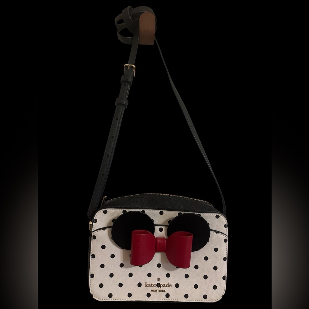 Kate Spade Disney Black and White Polka Dot Bag with Red Bow - Minnie Camrabag